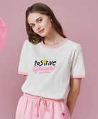 Peachy Social Contrast Collar T-Shirt