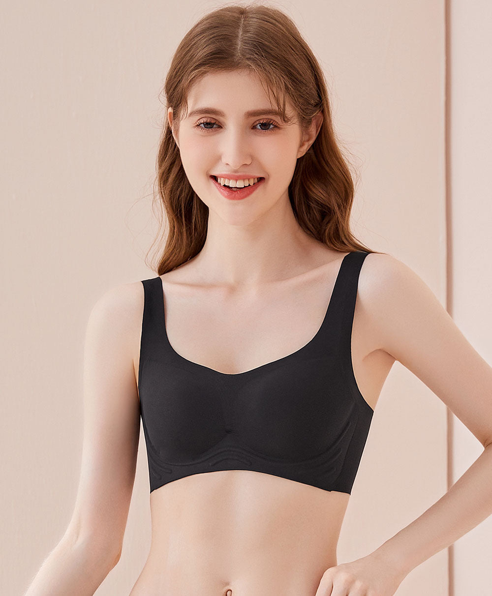 Cozy Minimalist Plunge Wireless Bralette - Black Color